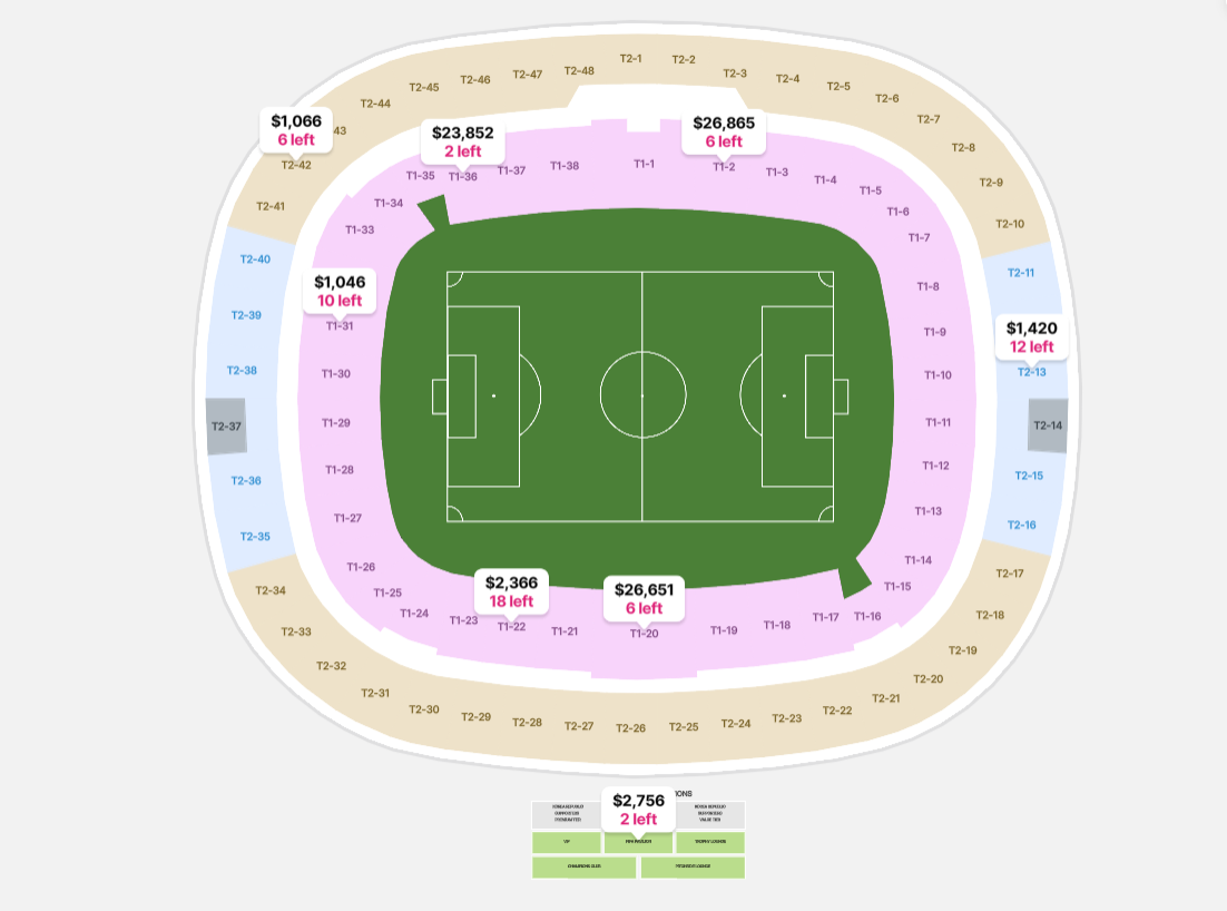Ticket Map for Estadio Akron (Chivas Stadium)